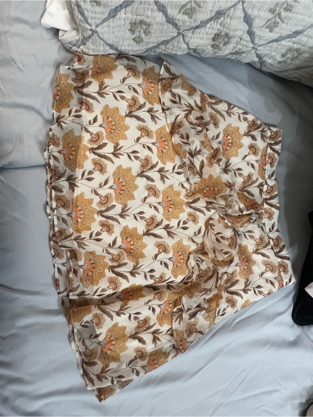 MINKPINK Cream Floral Circle Skirt with Mustard and Brown Motif